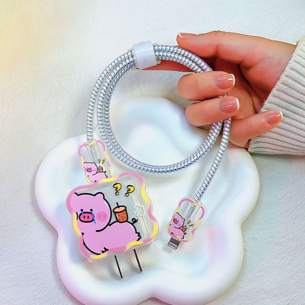 MALCOLM Vỏ Bọc Bảo Vệ Đầu Dây Cáp Sạc 18W / 20W Thoáng Khí Họa Tiết Hoạt Hình Dễ Thương
