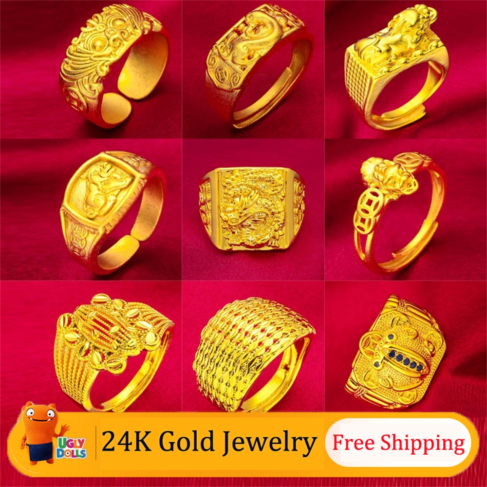 Nhẫn Mạ Vàng 24K Hình Rồng Phong Cách Retro Cho Nam