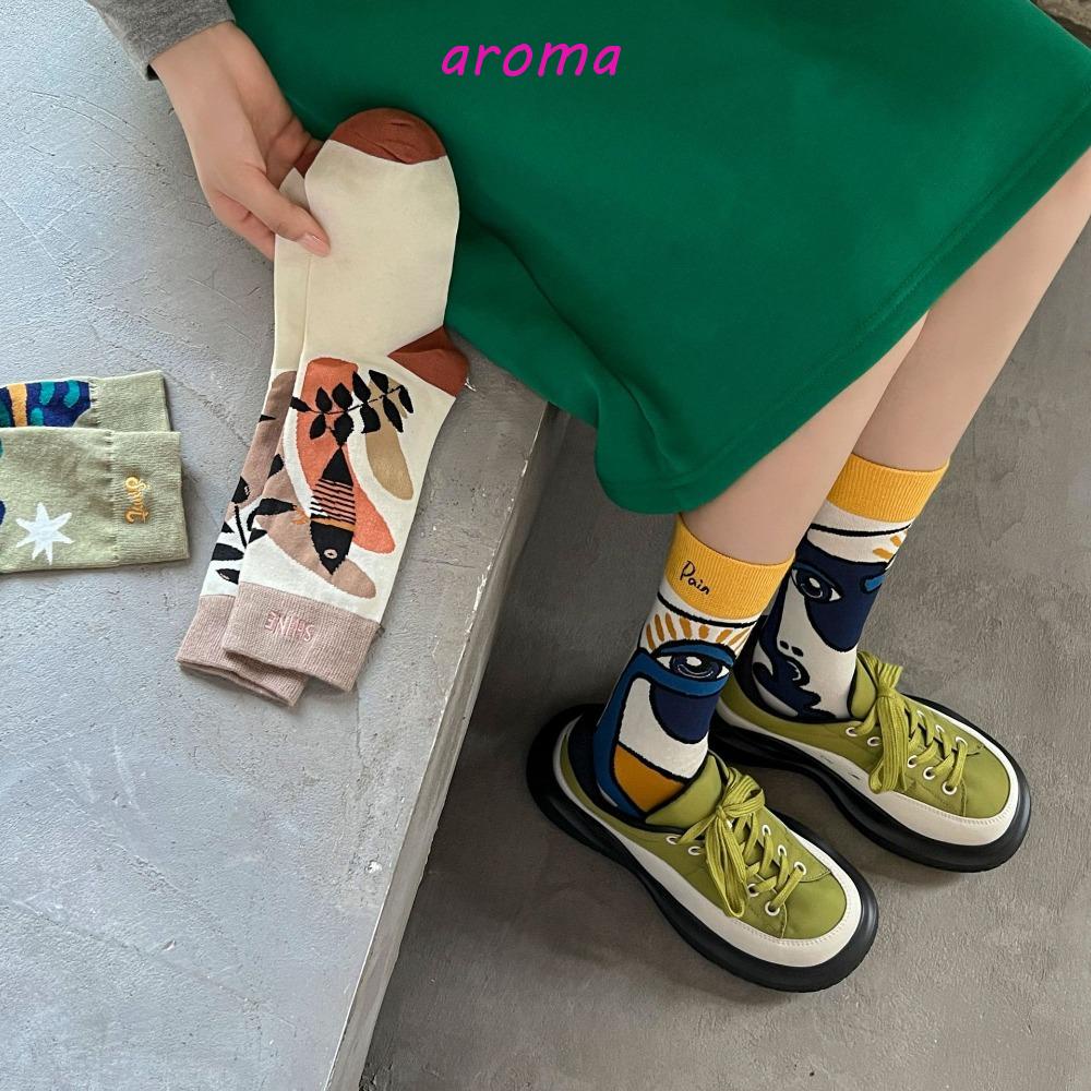 AROMA Vớ Ống Trung Bình Mềm Mại Thoải Mái Giữ Ấm Mùa Đông In Chữ Phong Cách Harajuku Cổ Điển