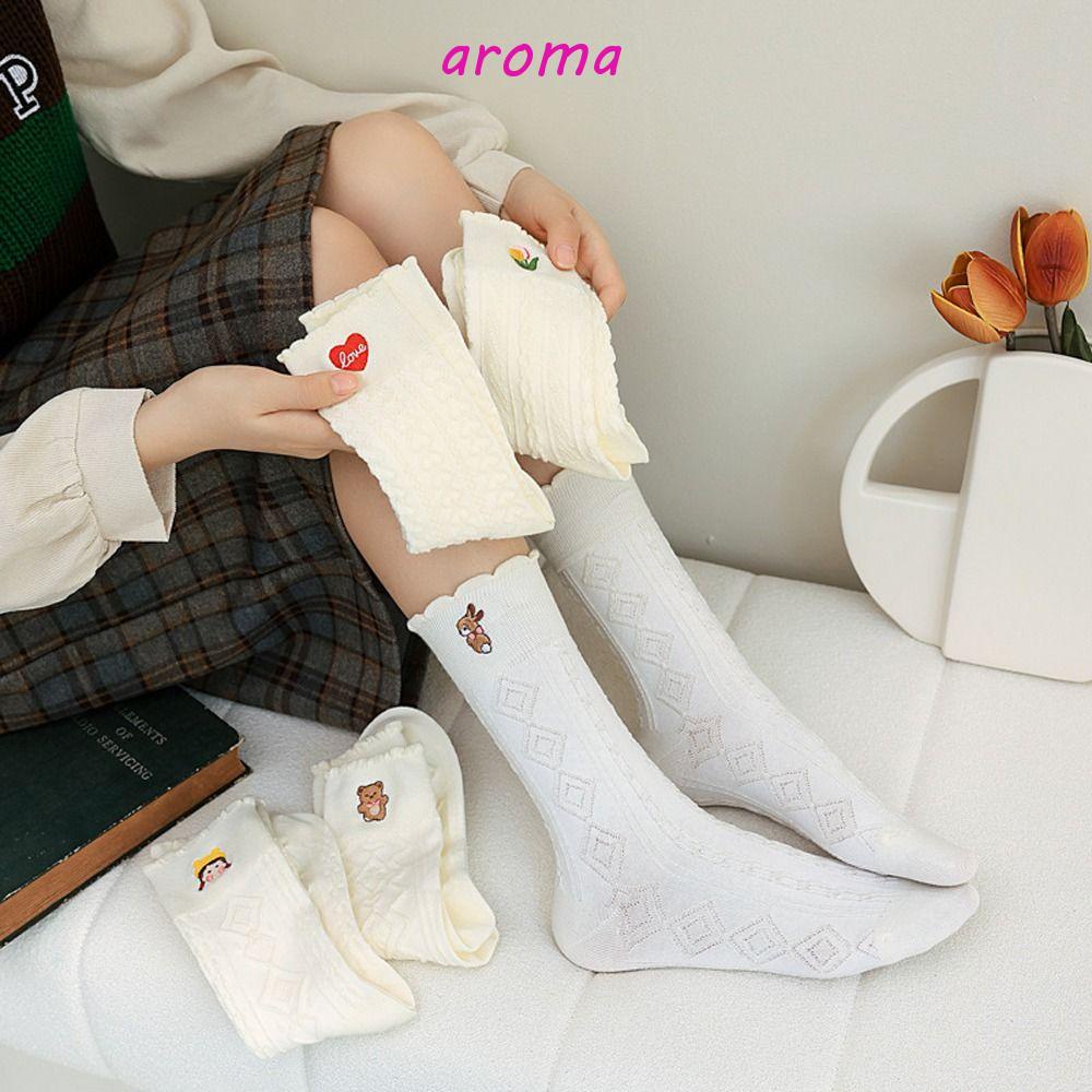 AROMA Vớ In Họa Tiết Hoa Tulip / Thỏ / Gấu Kiểu Harajuku Dễ Thương Thời Trang Thu Đông Cho Nữ