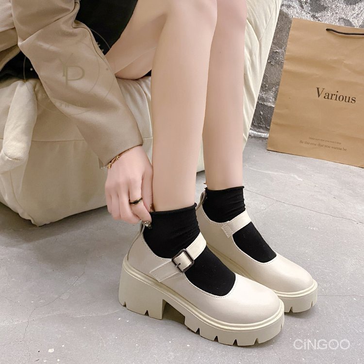 Giày Búp Bê Da PU Gót Thấp Mũi Vuông Sâu 3cm Thời Trang