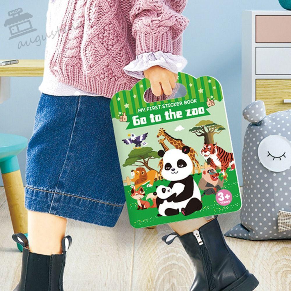 AUGUSTINA Sách Dán Chống Thấm Nước Hình Động Vật Dễ Thương Cho Bé