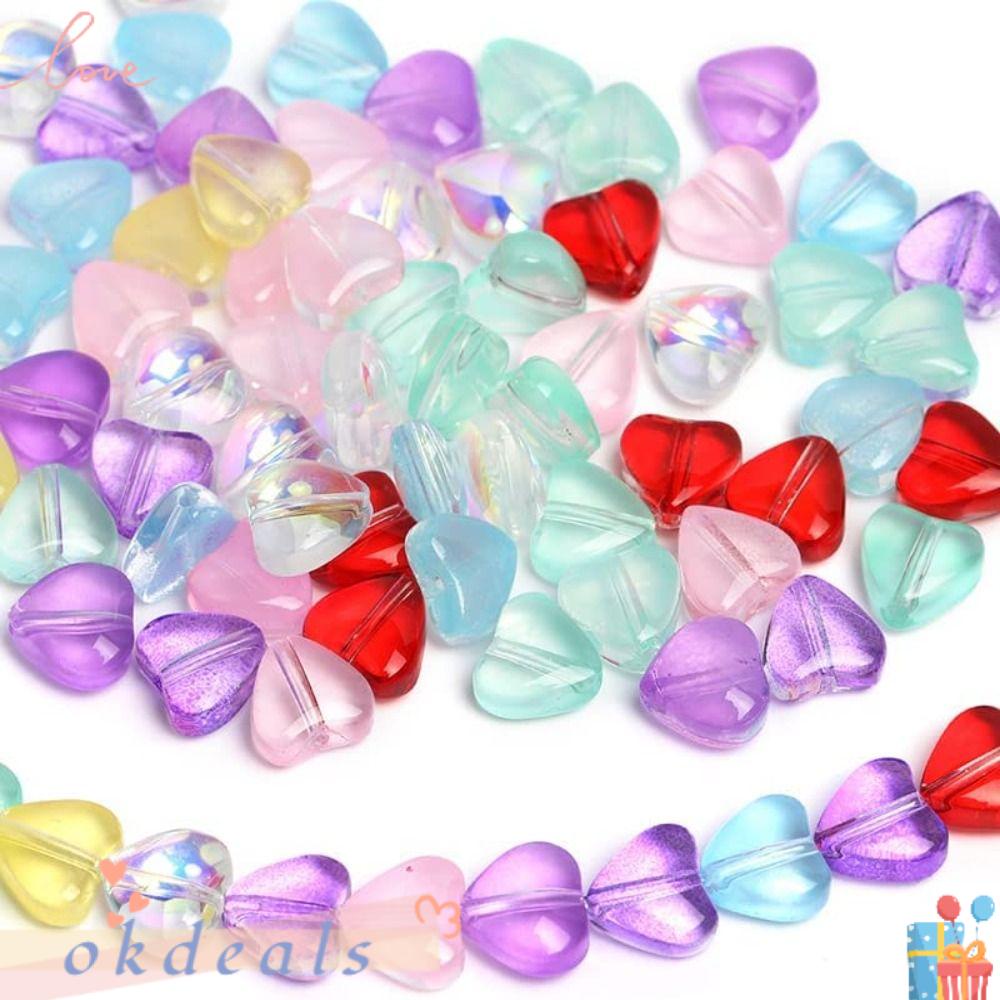OKDEALS 200 Hạt Xâu Làm Trang Sức Hình Trái Tim Kính 8mm