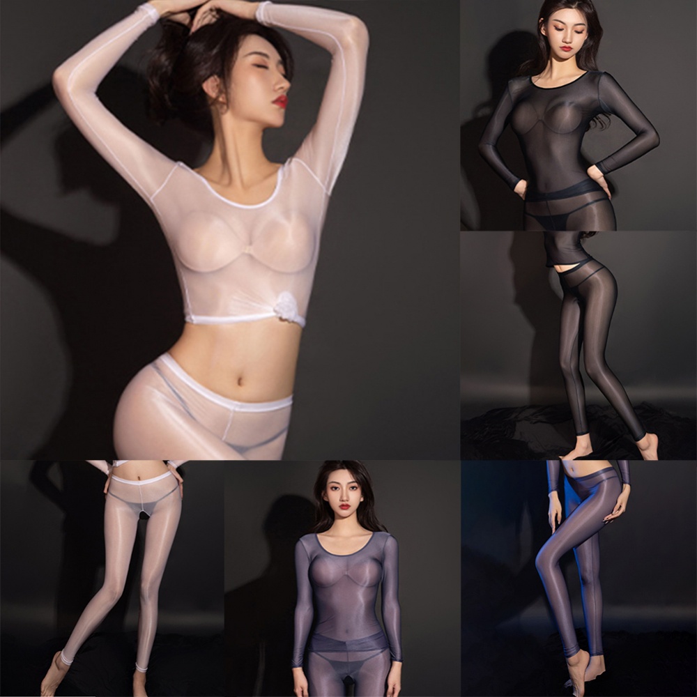 Bộ Đồ Ngủ Gồm Áo Cổ Tròn Và Quần Hở Đáy Chất Liệu Nylon Co Giãn Cao