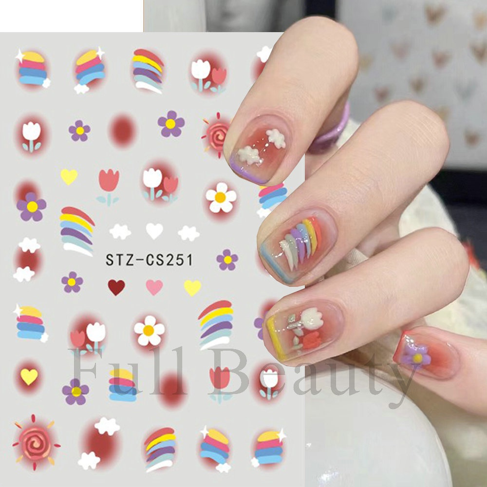 HOT SALE 🎁Miếng Dán Móng Tay Họa Tiết Hoạt Hình Màu Cầu Vồng Phong Cách Mới