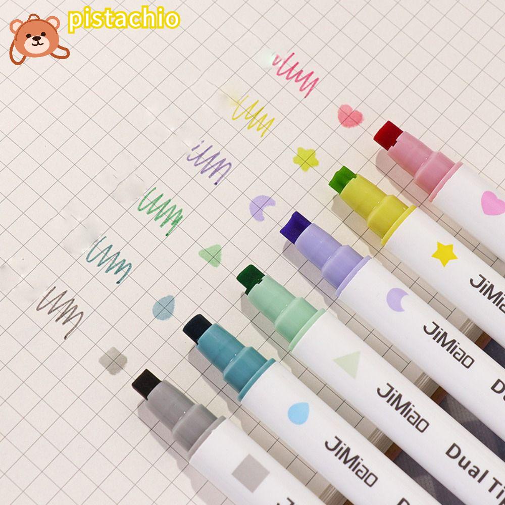 PISTA Set 6 Bút Bắt Sáng Dạng Cong Hai Đầu Tạo Đường Viền Cong Hình Bông Hoa Màu Sắc Graffiti Giáng Sinh