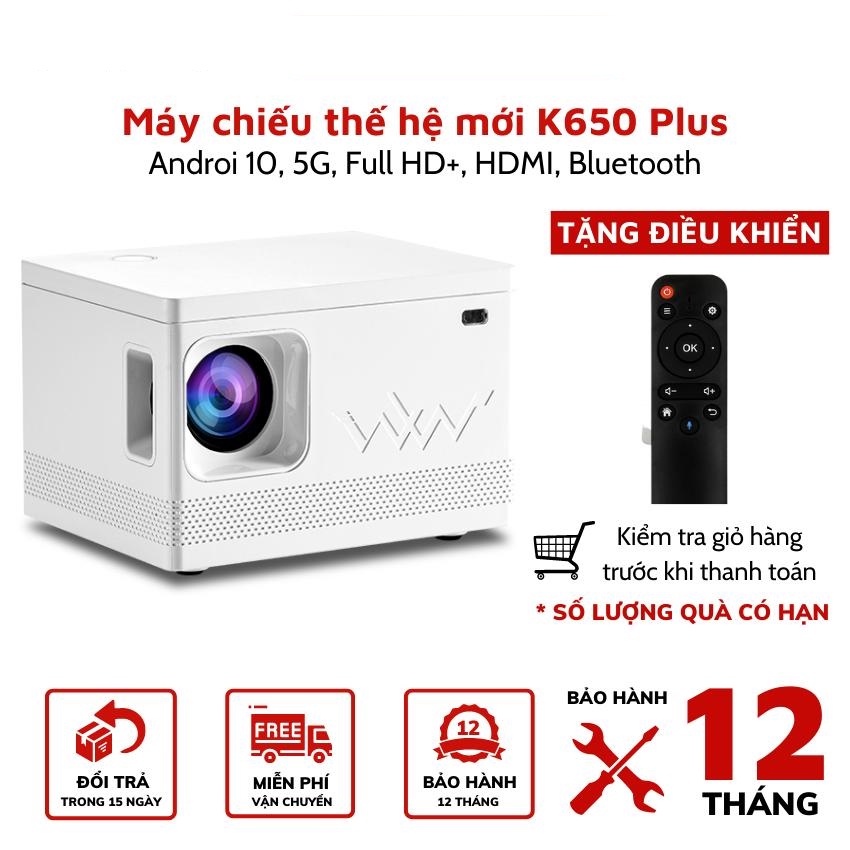 Máy chiếu mini Kaw K650 Plus - Hàng Chính Hãng, Độ Phân Giải 1080P, Âm Thanh Audio Sắc Nét, Bảo hành 1 đổi 1