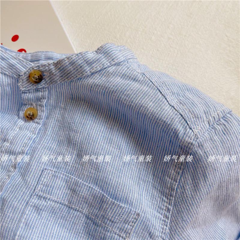 Áo Sơ Mi Cotton Ngắn Tay Cổ Đứng Họa Tiết Kẻ Sọc Thời Trang Mùa Hè Cho Bé