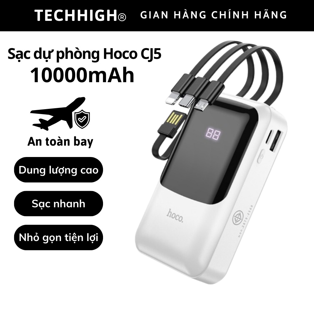 Sạc dự phòng hoco pin 10000mAh tích hợp dây sạc cho nhiều thiết bị điện thoại Linkeetech