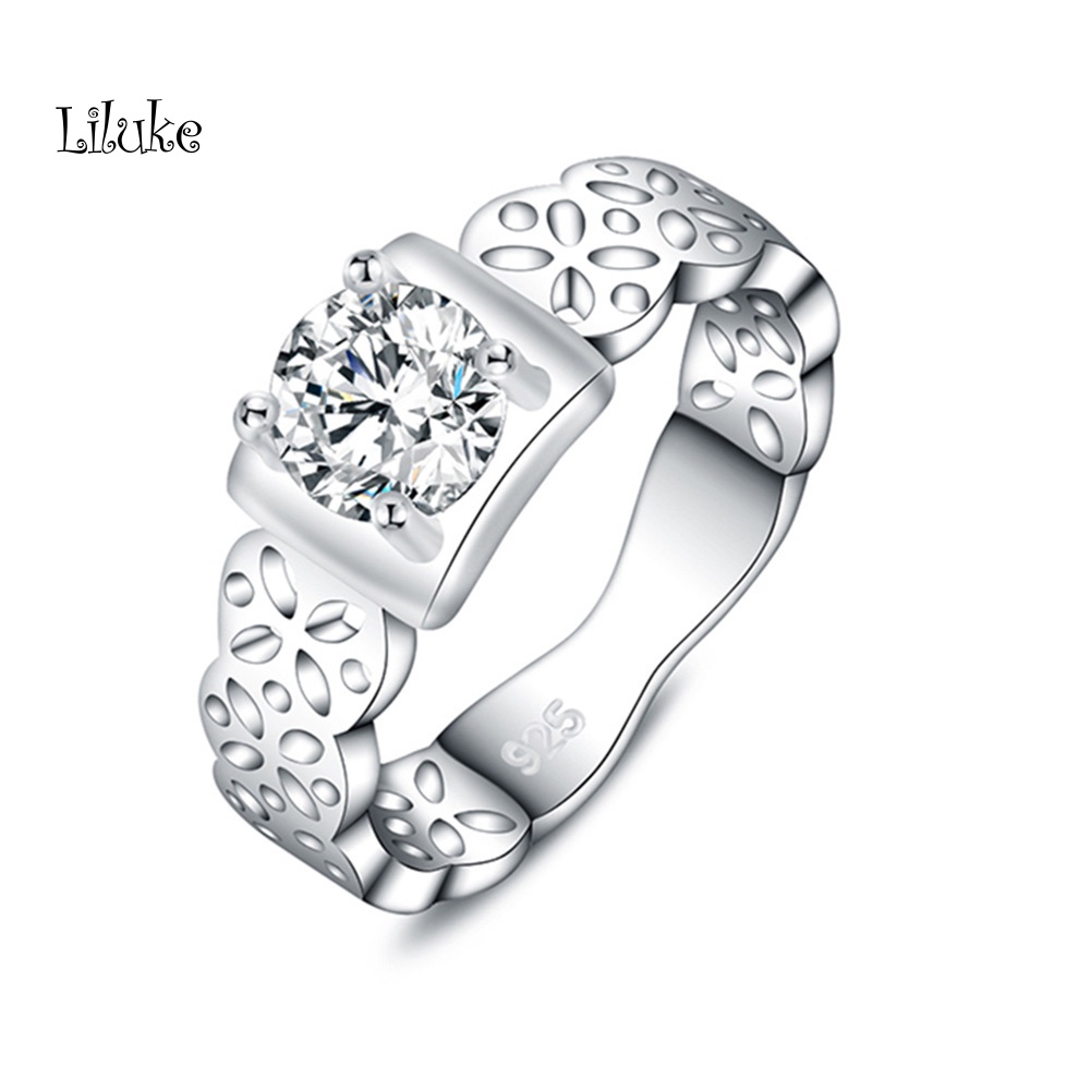 Nhẫn Mạ Bạc Trang Trí Hoa Đính Đá Phong Cách Cổ Điển Cho Nữ