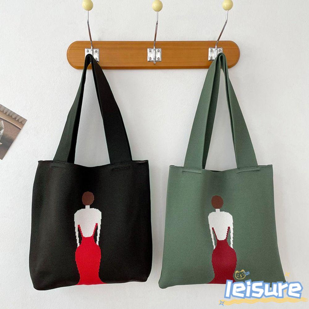 LEISURE Túi Đeo Cổ Tay Đan Len Mini Nhiều Màu Sắc Có Thể Tái Sử Dụng Thời Trang Cho Nữ