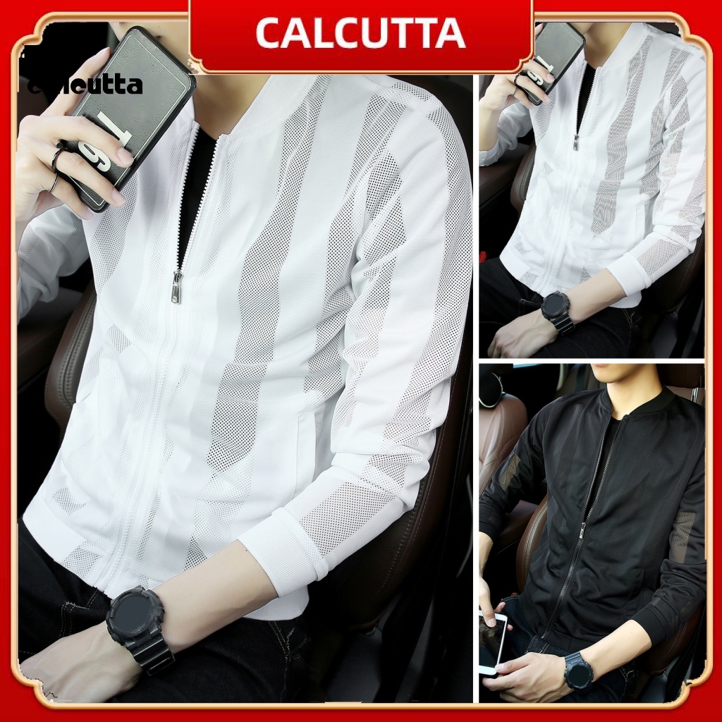 [calcutta] Áo Khoác Nam Chống Nắng Tay Dài Thoáng Khí Chống Tia UV Màu Sắc Đơn Giản Có Khóa Kéo Thời Trang Mùa Hè