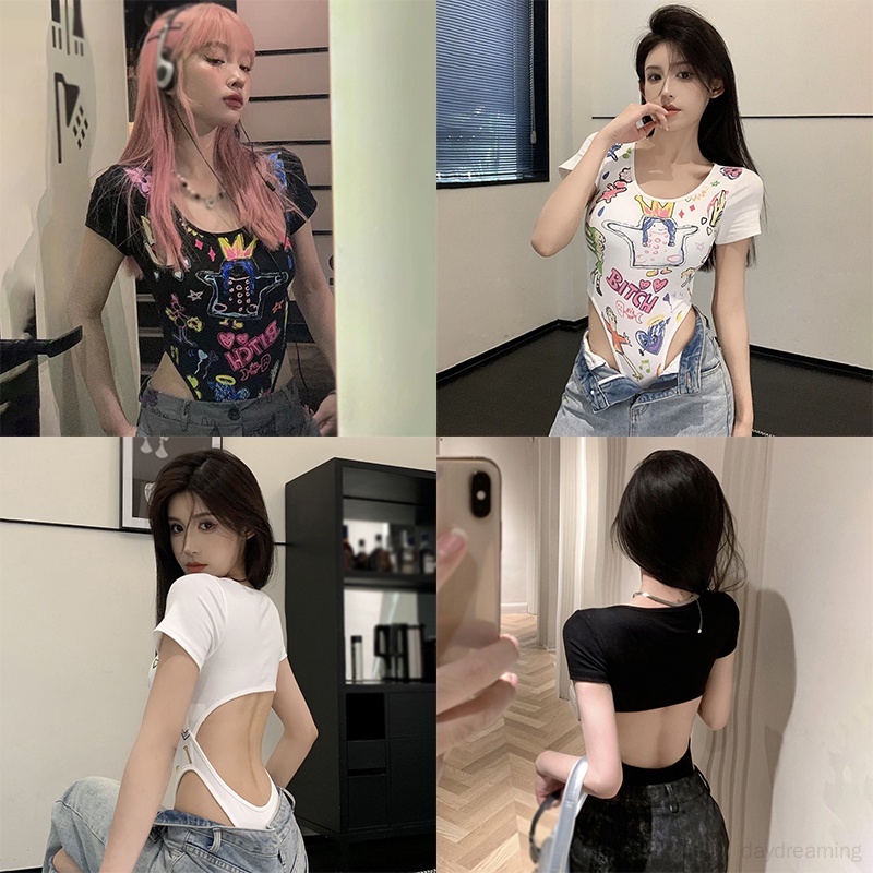 Áo liền quần Cổ Vuông Họa Tiết Bánh Sữa Y2K Dễ Thương Cho Nữ