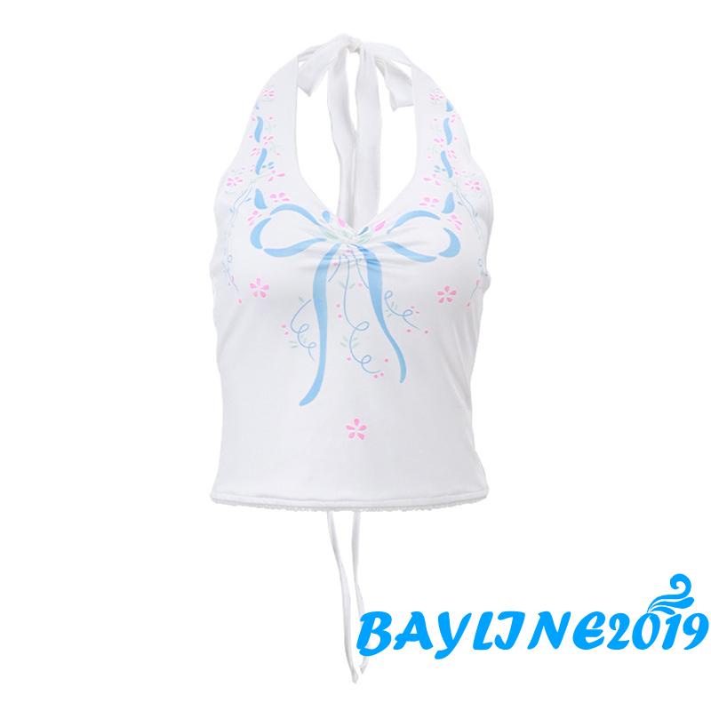 Áo Croptop Hai Dây Hở Lưng In Họa Tiết Hoa Thời Trang Mùa Hè Dành Cho Nữ