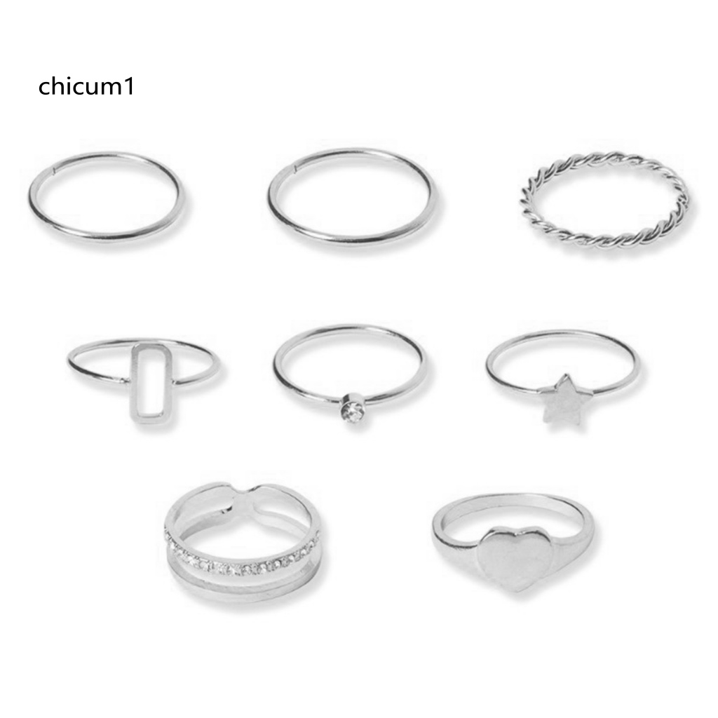 Set 8 Nhẫn Mạ Điện Đính Đá Hình Ngôi Sao Năm Cánh Thời Trang