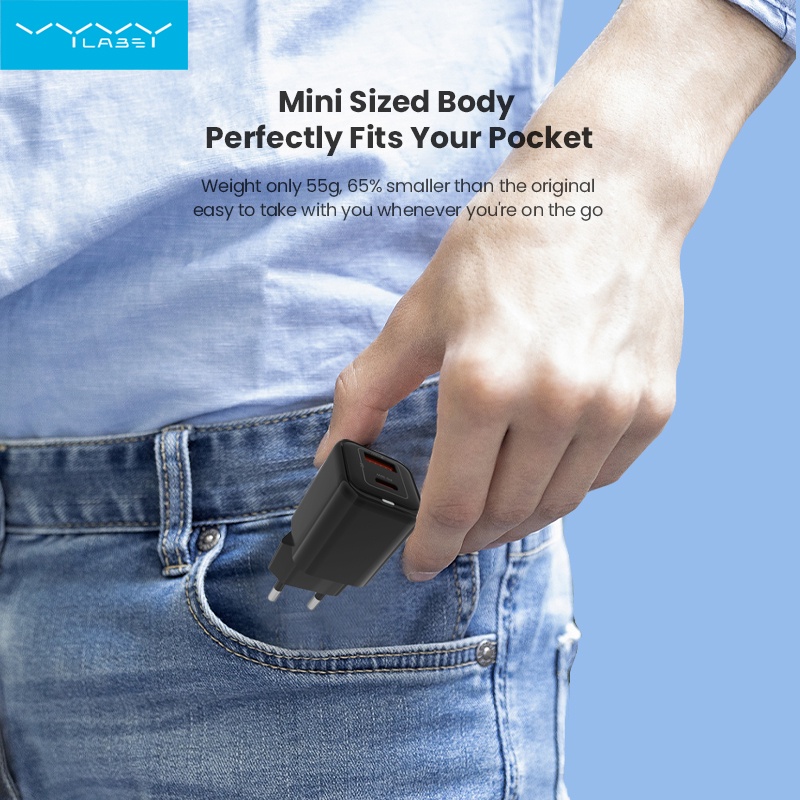 Củ Sạc Nhanh Vyvylabs 35W PD3.0 QC4.0 Hai Cổng USB Type C Phích Cắm EU / US Cho iP 14 13 Pro Max Mini 8 Plus