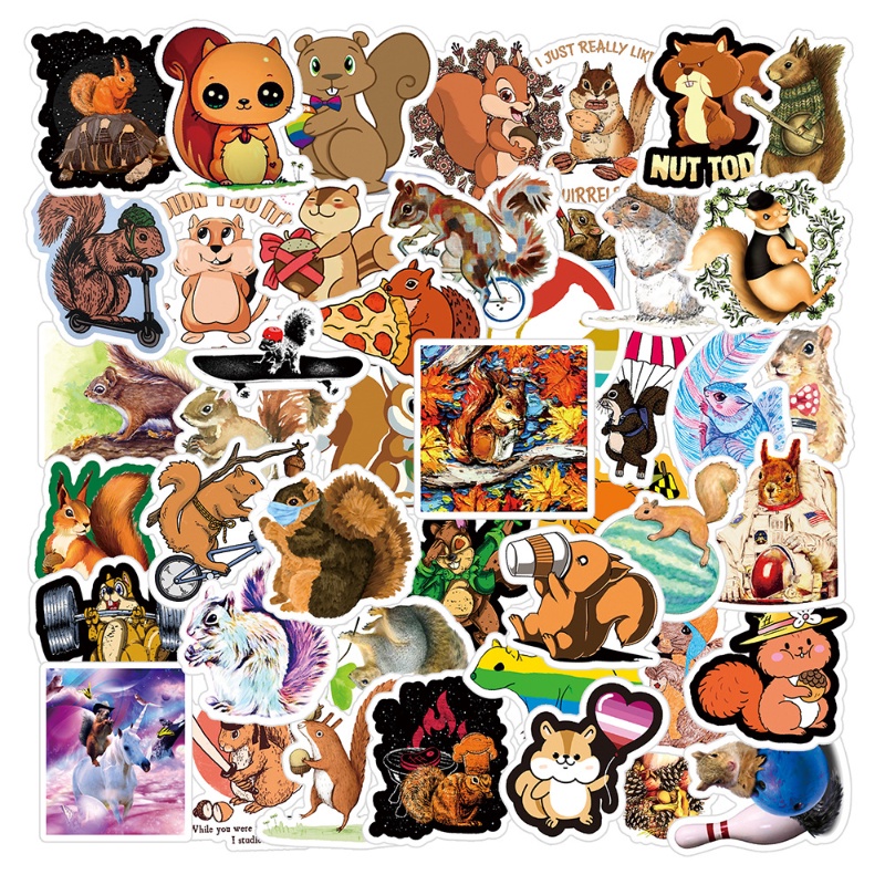 Z & M Z & M❀ Sticker Dán Tường Hình Con Sóc ❀ Bộ 55 Miếng Dán Chống Thấm Nước Hình Động Vật Dễ Thương
