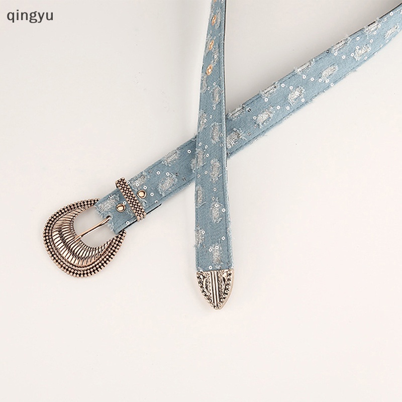 Thắt Lưng Denim Khóa Hợp Kim Khắc Họa Tiết Phong Cách Punk Mới Cho Nữ
