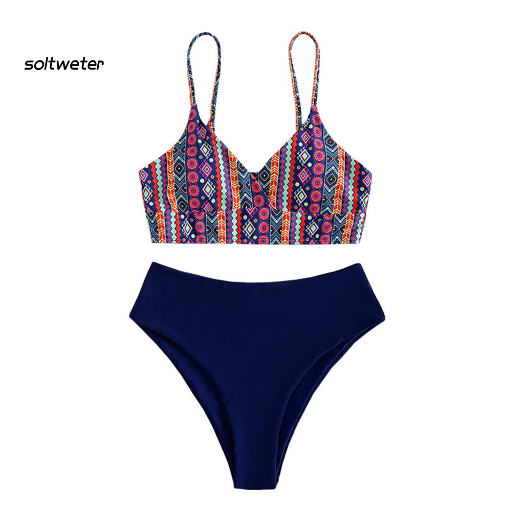 Bộ Bikini 2 Mảnh Lưng Cao In Họa Tiết Phong Cách Bohemian Cổ Điển Thời Trang Đi Biển Cho Nữ