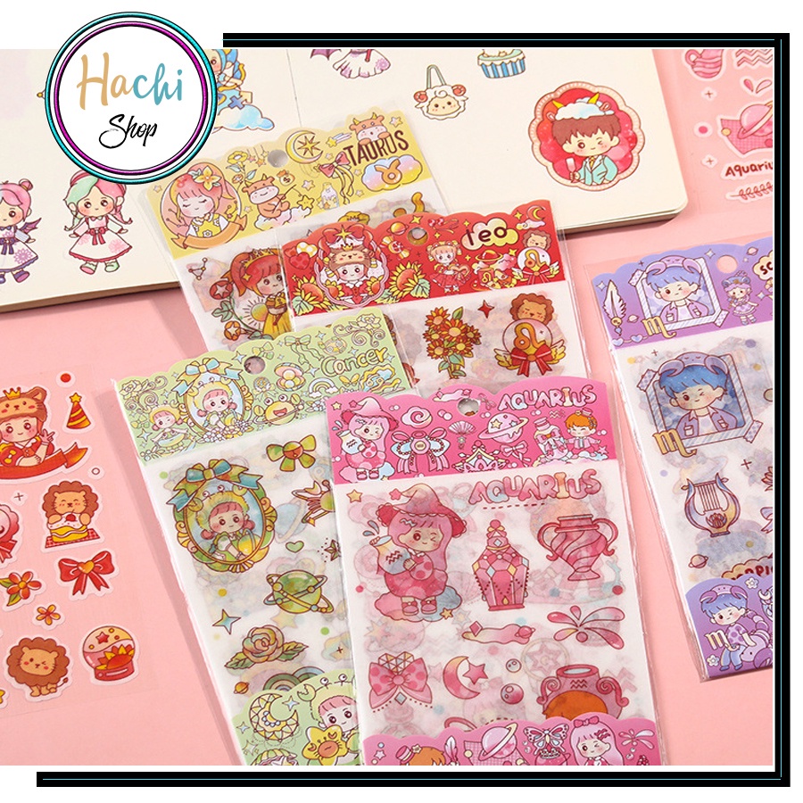 Nhãn dán 12 chùm sao siêu cute - Sticker 12 cung hoàng đạo dán sổ ghi chép hay trang trí đáng yêu HCSTK004