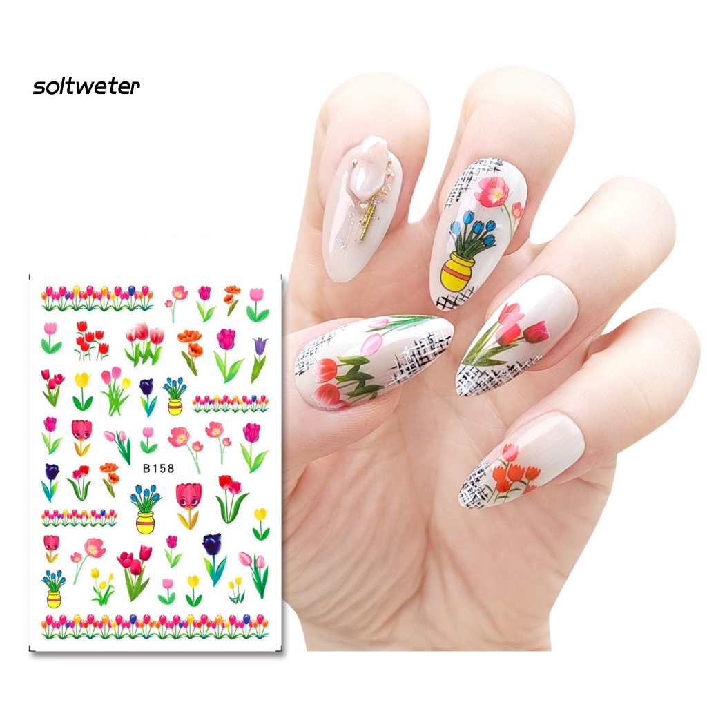 1 Bộ Miếng Dán Móng Tay Bằng Nhựa Resin Chống Nước In Hình Hoa Tulip DIY