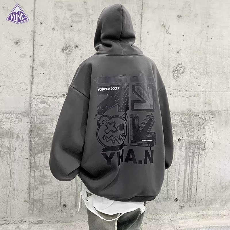Áo Sweater Có Mũ Trùm Dáng Rộng In Họa Tiết Kiểu Đường Phố Mỹ Thời Trang Cho Nam