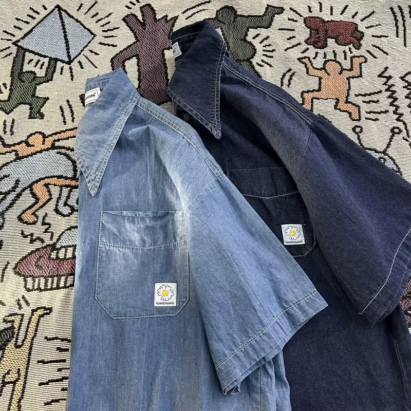 Áo Sơ Mi Denim Tay Ngắn Dáng Rộng Thời Trang Mùa Hè Cho Nam