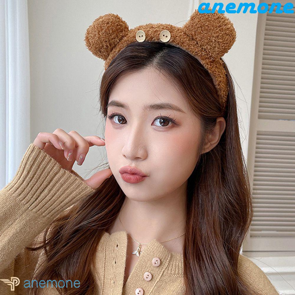 ANEMONE Băng Đô Nhung Lông Thời Trang Ngọt Ngào Kèm Nút Cài Dành Cho Nữ Rửa Mặt Trang