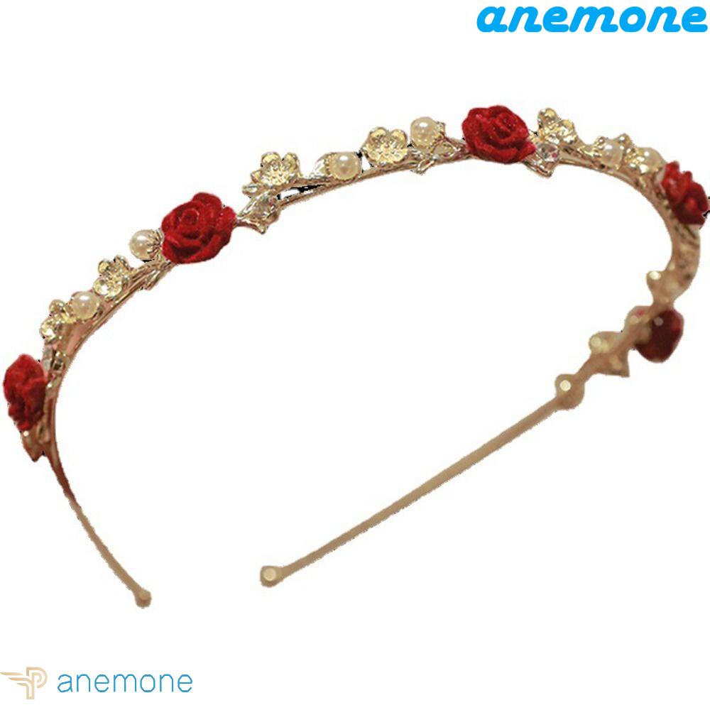 ANEMONE Băng Đô Cài Tóc Cô Dâu Đính Hoa Hồng Dễ Thương