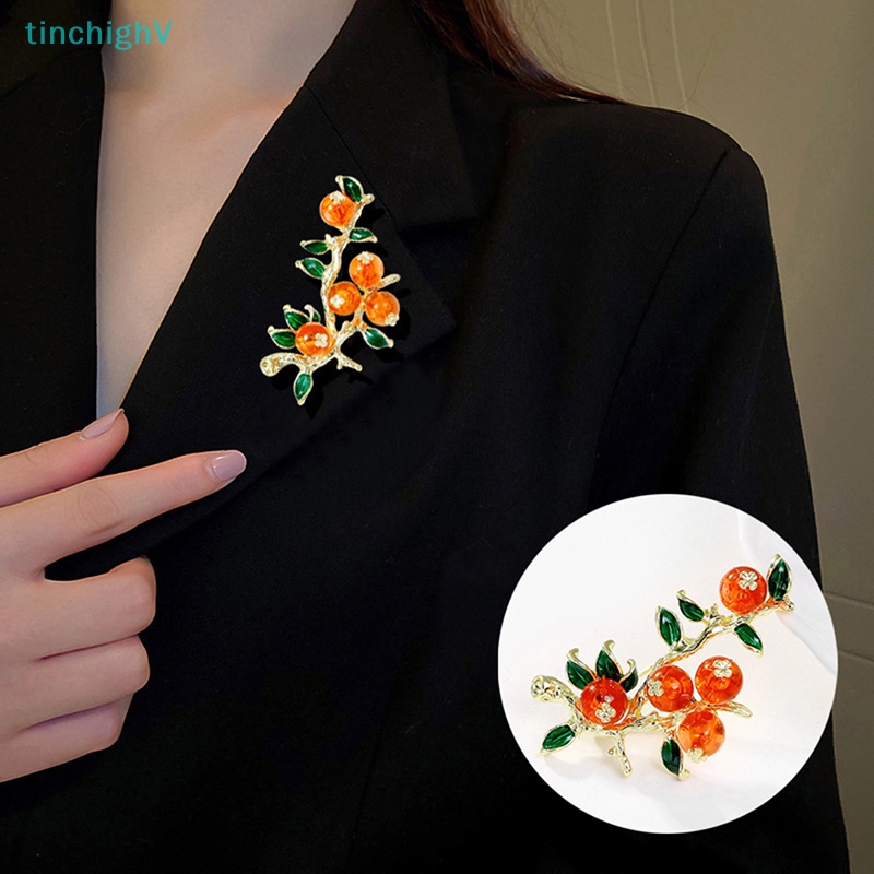 [TinchighV] Trâm Cài Áo Kim Loại Đính Đá Persimmon Ruyi Phong Cách Retro Cho Nữ