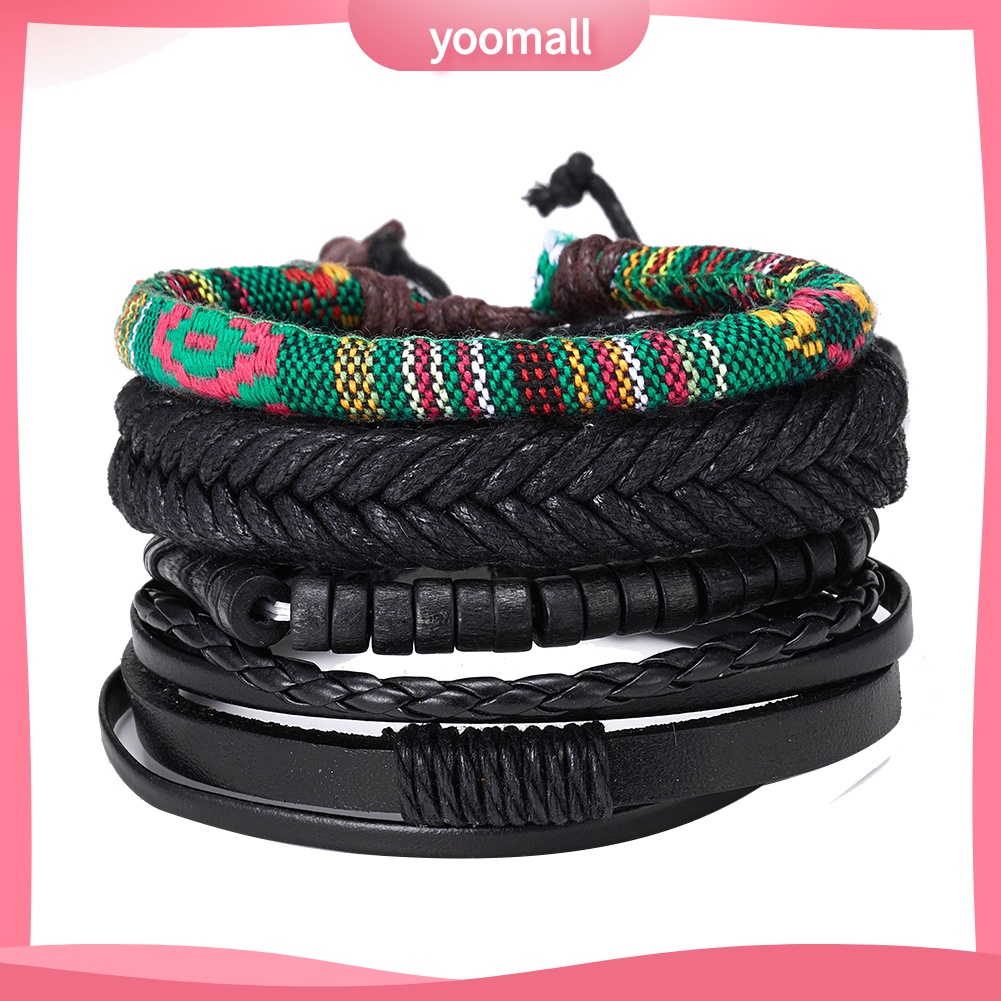 Set 4 Vòng Tay Giả Da Thời Trang Vintage Cho Nam