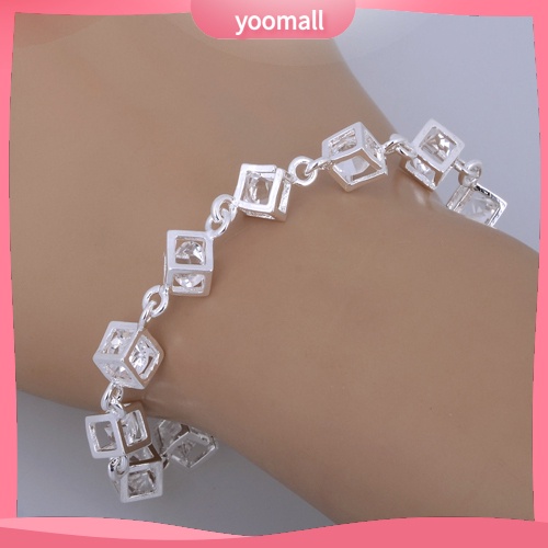 Vòng Tay Mạ Bạc Đính Đá Khối Lập Phương Thời Trang