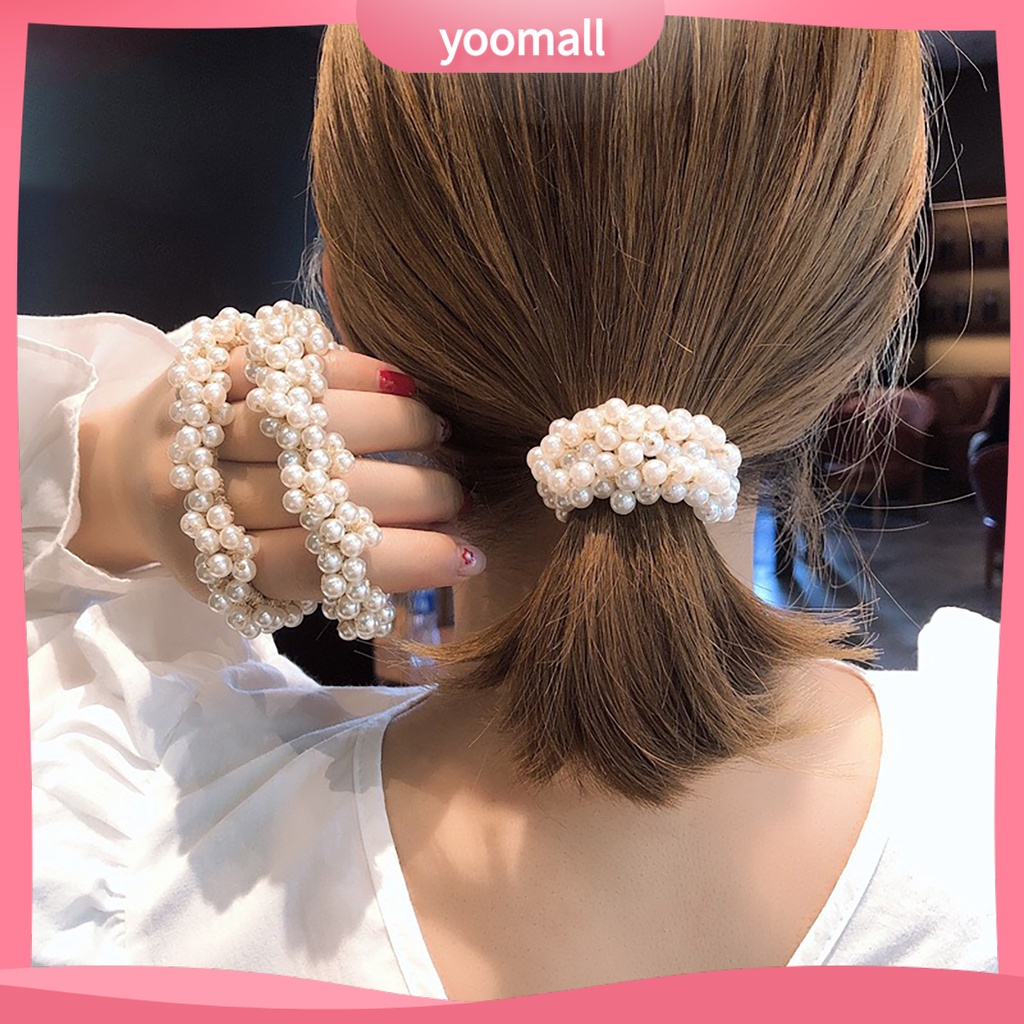 Dây Cột Tóc Đính Ngọc Trai Nhân Tạo Co Giãn Thanh Lịch Dành Cho Nữ