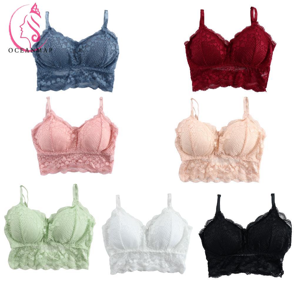 OCEANMAP Áo Lót Chữ U Bằng Nylon Phối Ren Màu Sắc Trơn Thoáng Khí Gợi Cảm Dành Cho Nữ