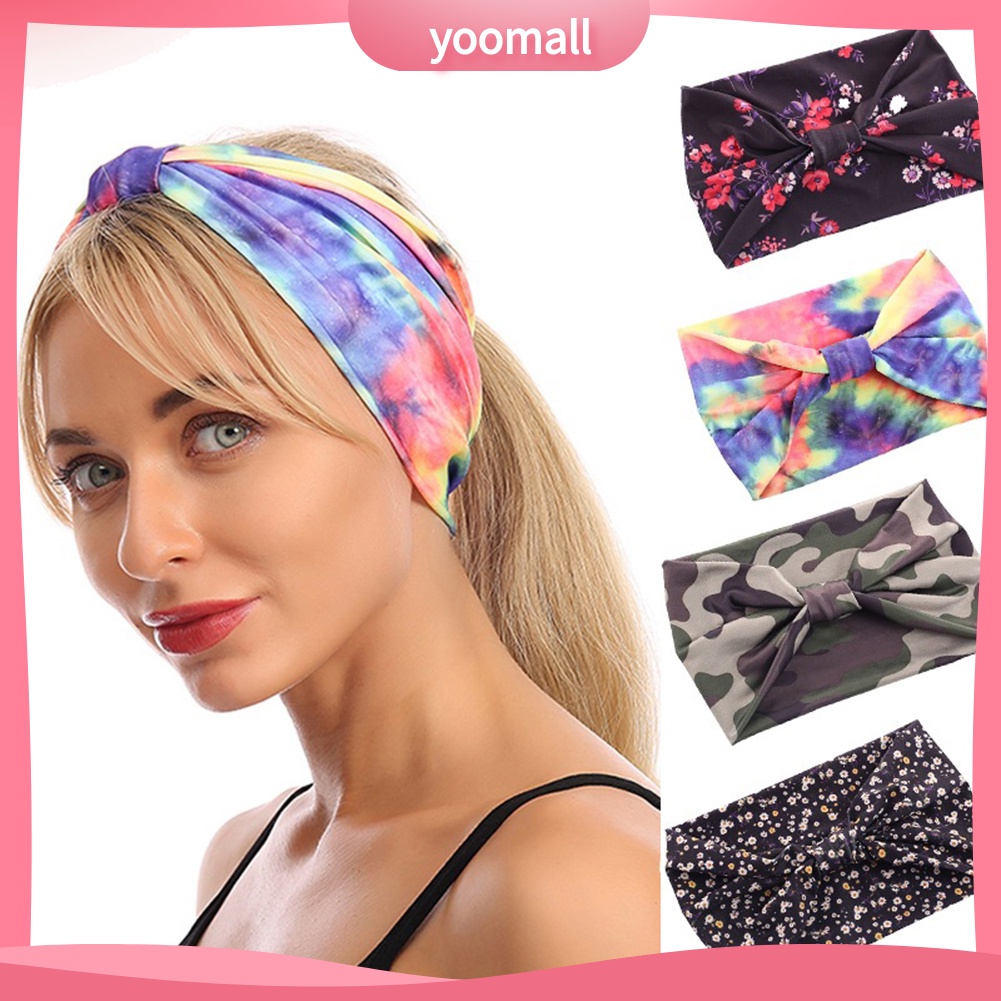 Băng Đô Bản Rộng Chống Mồ Hôi In Họa Tiết Hoa Rằn Ri Dùng Khi Tập Gym Dành Cho Nữ