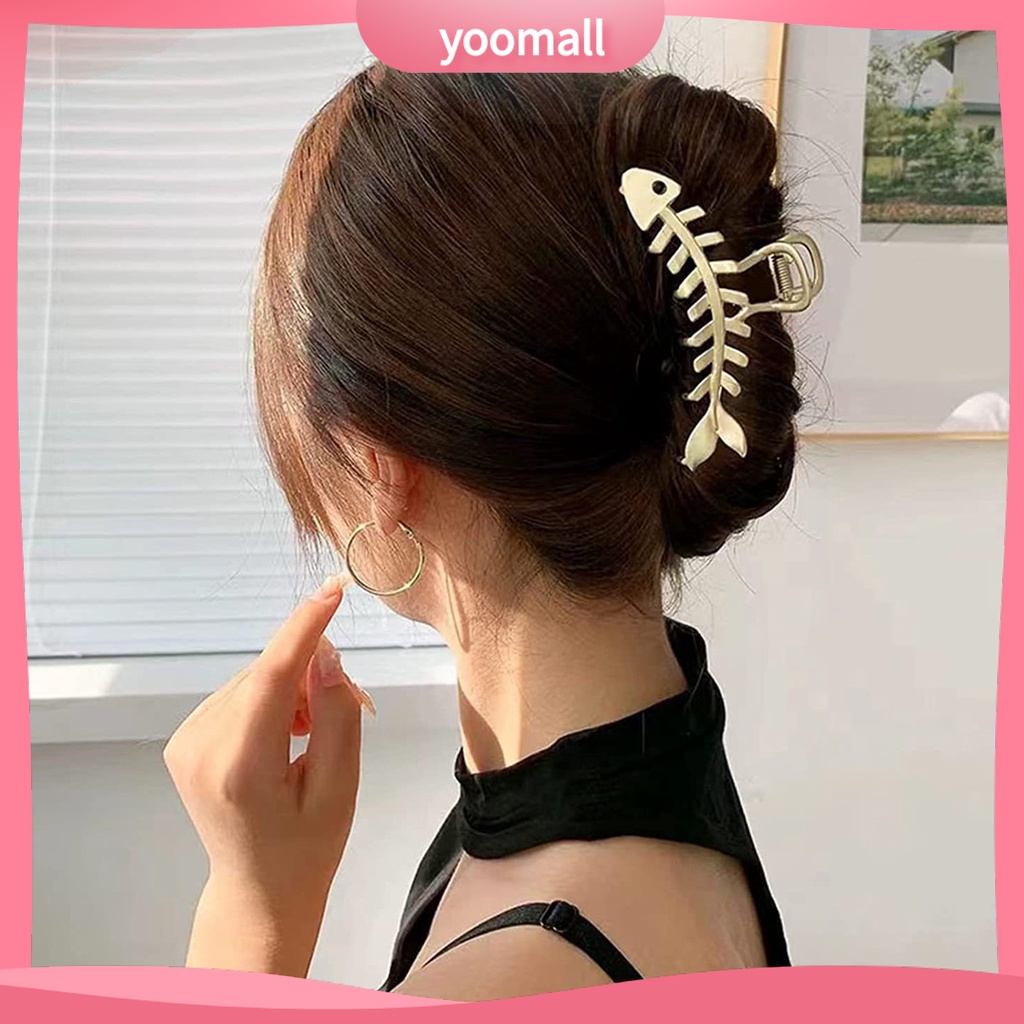 Kẹp Tóc Móng Vuốt Hình Xương Cá Bằng Thép Không Gỉ Màu Sắc Trơn Chống Trượt Cho Nữ