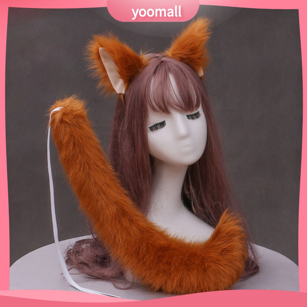 Set 2 Băng Đô Bông Màu Trơn Kèm Dây Đeo Tai Dùng Hóa Trang Lolita