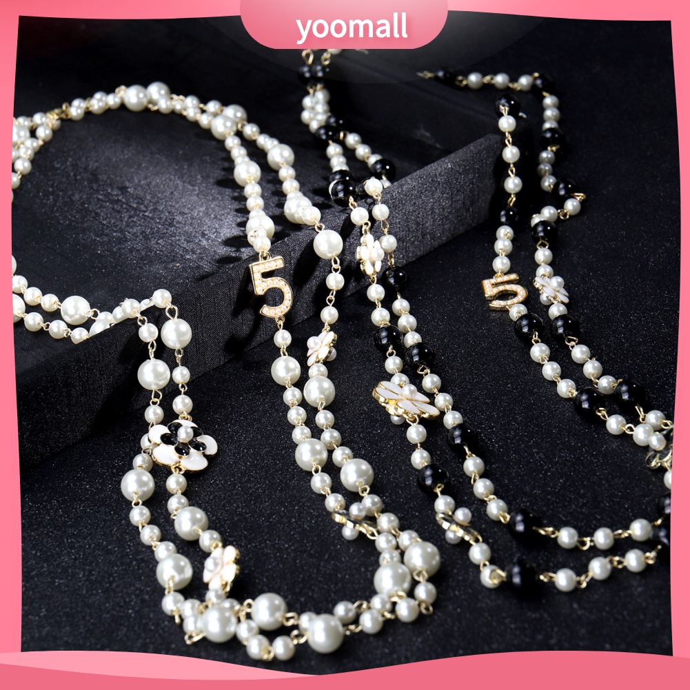 Vòng cổ Hai Lớp Mặt Số 5 Đính Ngọc Trai Nhân Tạo Thời Trang Dành Cho Nữ