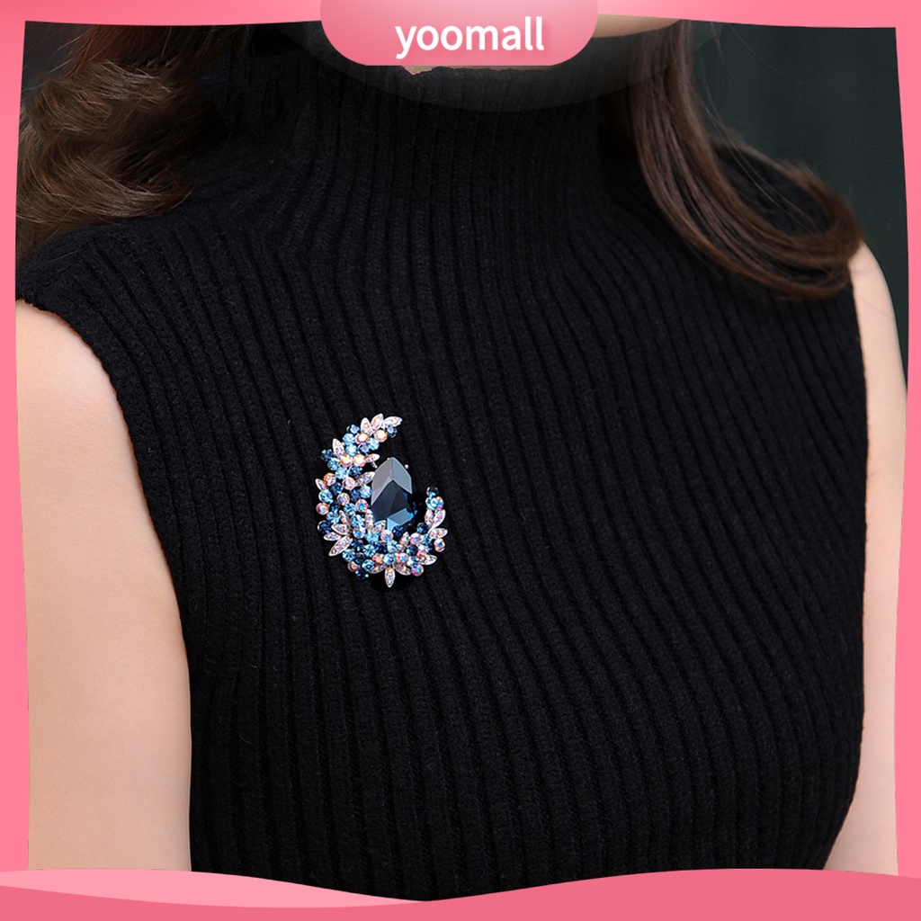 Ghim Cài Áo Hình Mặt Trăng Đính Đá Pha Lê Sáng Bóng Thanh Lịch Cho Nữ