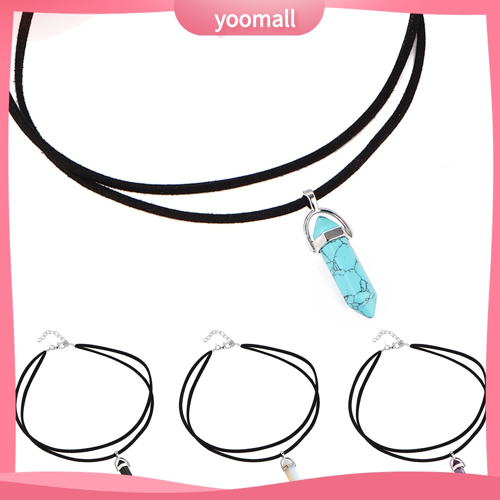 Vòng cổ Giả Da Hai Lớp Mặt Đá Lục Giác Thời Trang