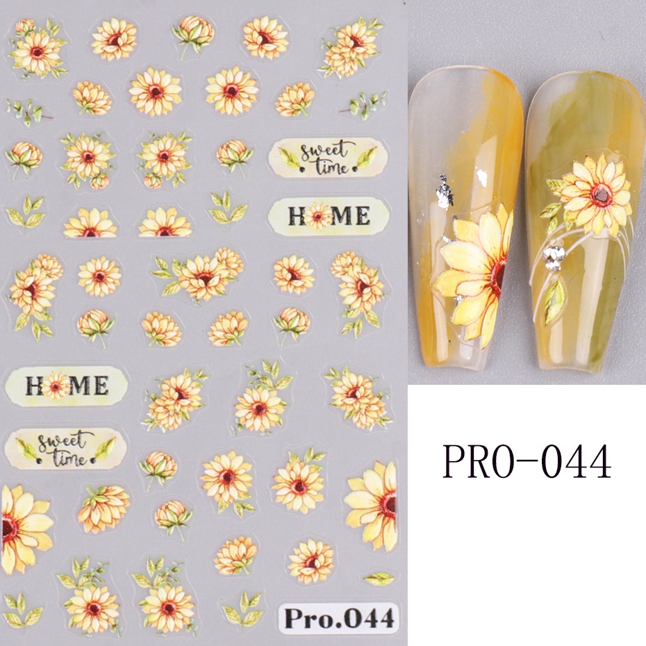 Miếng Dán Trang Trí Móng Tay 5D Hình Hoa Cúc / Lá / Bướm / Hoa Cúc Xinh Xắn