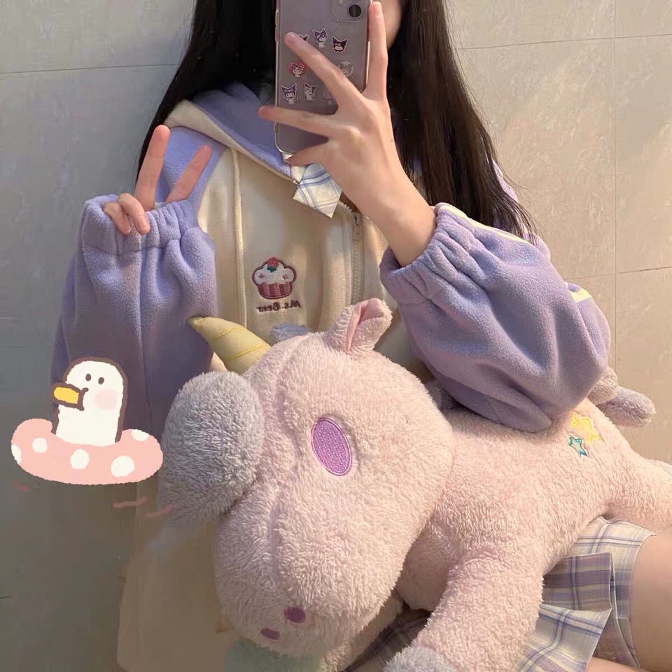 Áo Khoác Tay Dài Dáng Rộng Màu Tím Dễ Thương Phong Cách Hàn Quốc Cho Nữ