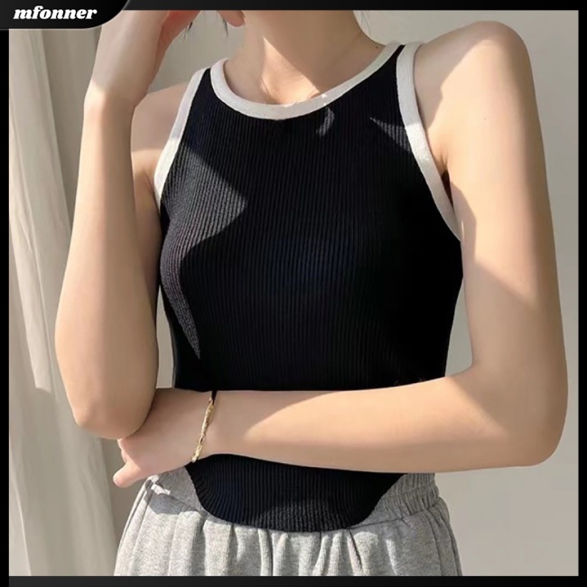 Áo Croptop Dệt Kim Sát Nách Dáng Ôm Kiểu Thể Thao Thời Trang Mùa Hè Cho Bạn Gái