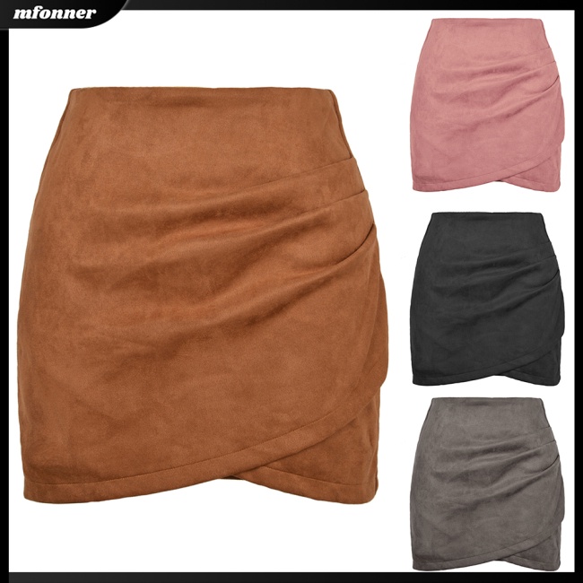 Chân Váy Ngắn Ôm Dáng Bằng Da Lộn Màu Trơn Phối Khóa Kéo Lệch Tà Quyến Rũ Thời Trang Cho Nữ