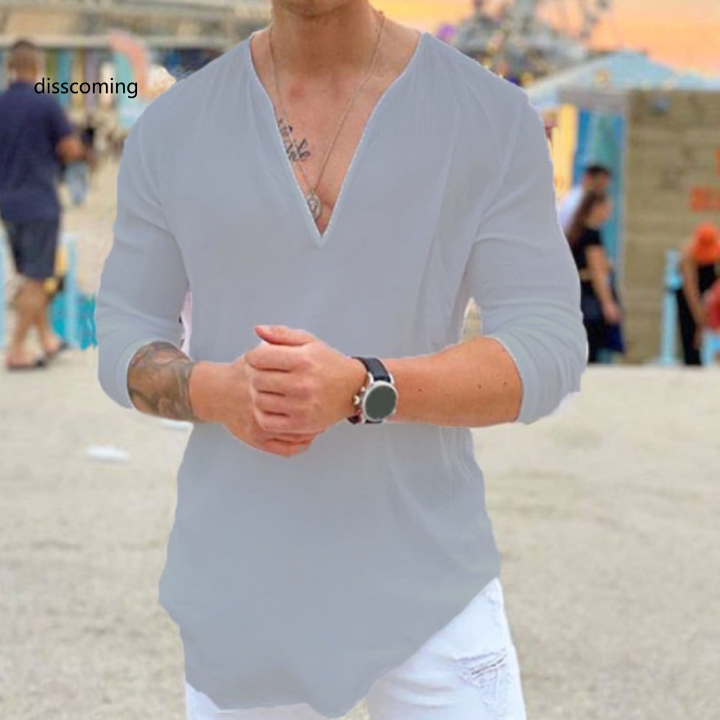 Áo Khoác Dáng Dài In Họa Tiết Cá Tính Trẻ Trung| Áo Sơ Mi Nam Cổ Chữ V Tay Lửng Dáng Rộng Thấm Hút Mồ Hôi Màu Sắc Đơn Giản