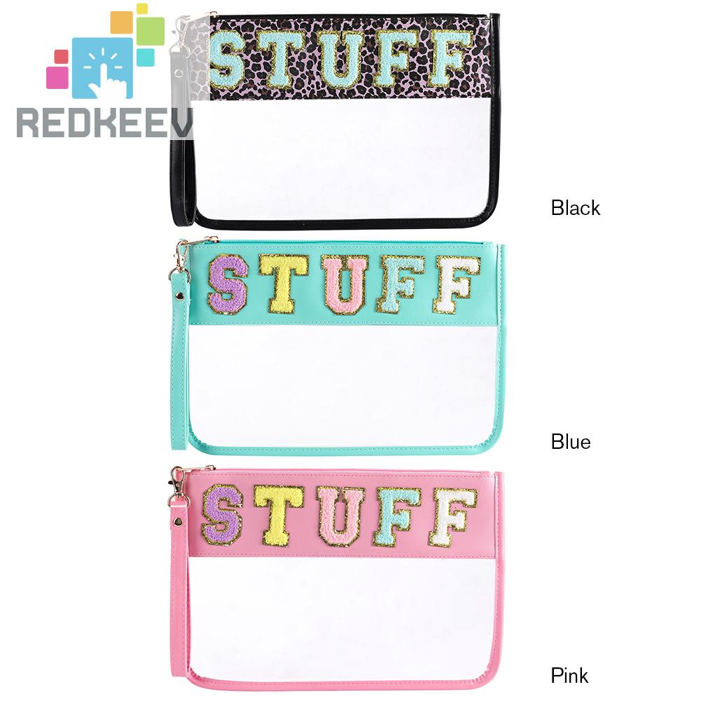 Túi Đựng Mỹ Phẩm Bằng PVC Chenille Trong Suốt In Chữ Có Khóa Kéo Tiện Dụng Mang Theo Du Lịch