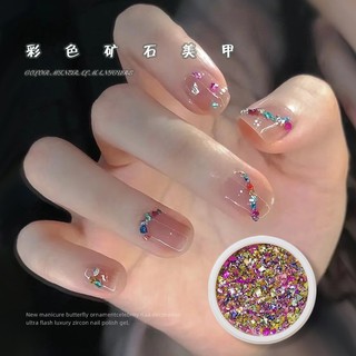 Đá trang trí móng tay mini màu bạc đính đá nhiều màu sắc