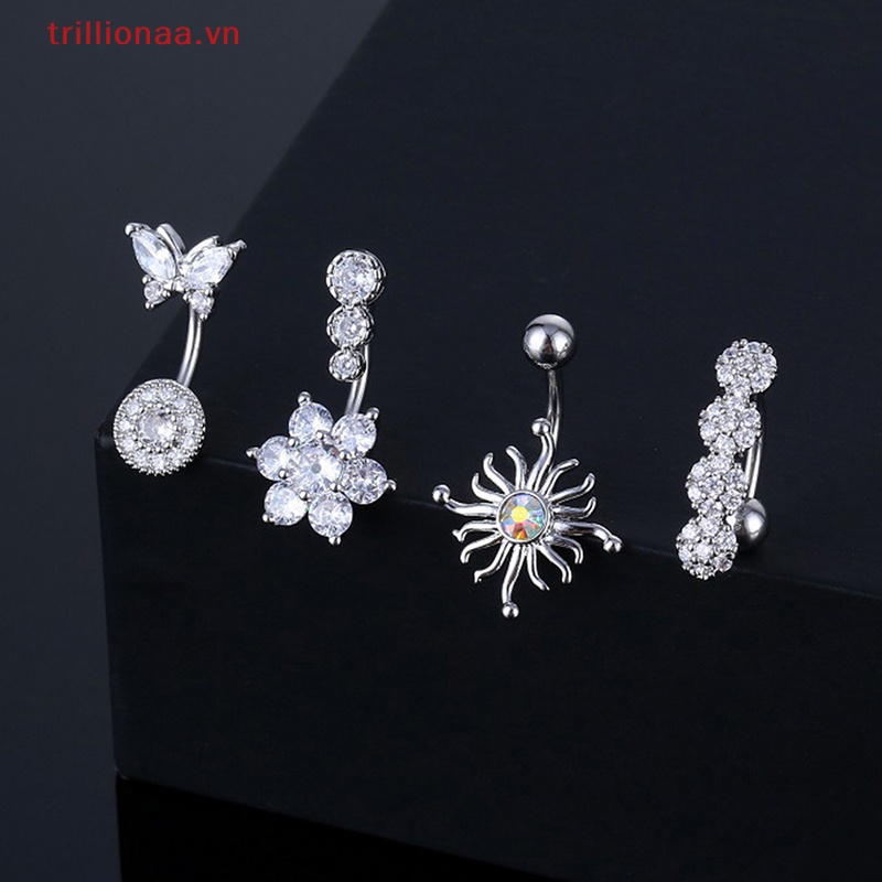 Khuyên RốN HìNh Tim ĐíNh Đá BằNg ThéP Không Gỉ