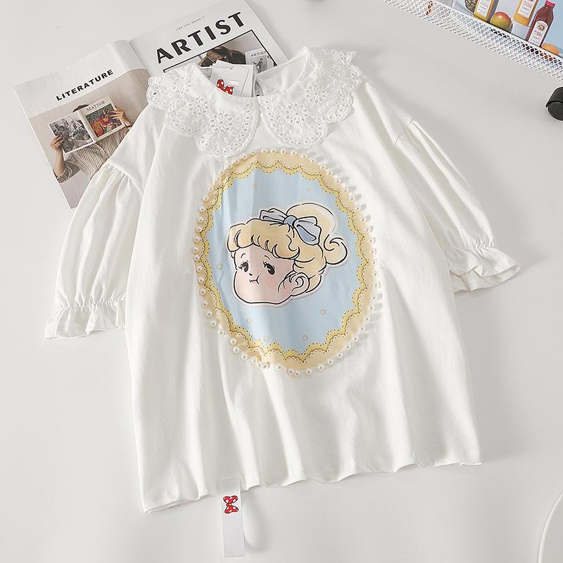 In solid color t-shirt cô gái mùa hè mới của pháp quần áo trẻ em tay phồng