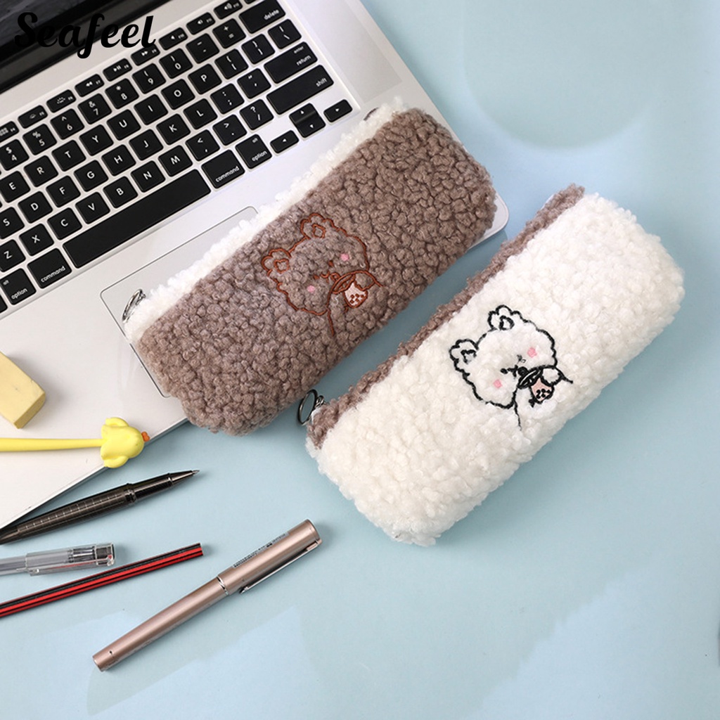Túi Đựng Bút Chì Sức Chứa Lớn Có Khóa Kéo Hình Gấu Dễ Thương Tiết Kiệm Không Gian